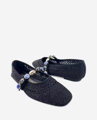 Kenneth Cole Zeta Woven Knit Stone Embellished Ballet Flat | BLACK KNIT
