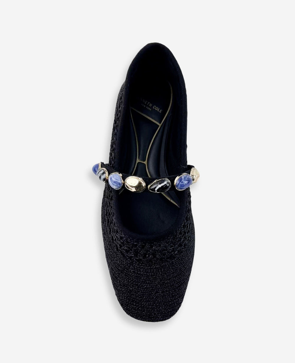 Kenneth Cole Zeta Woven Knit Stone Embellished Ballet Flat | BLACK KNIT