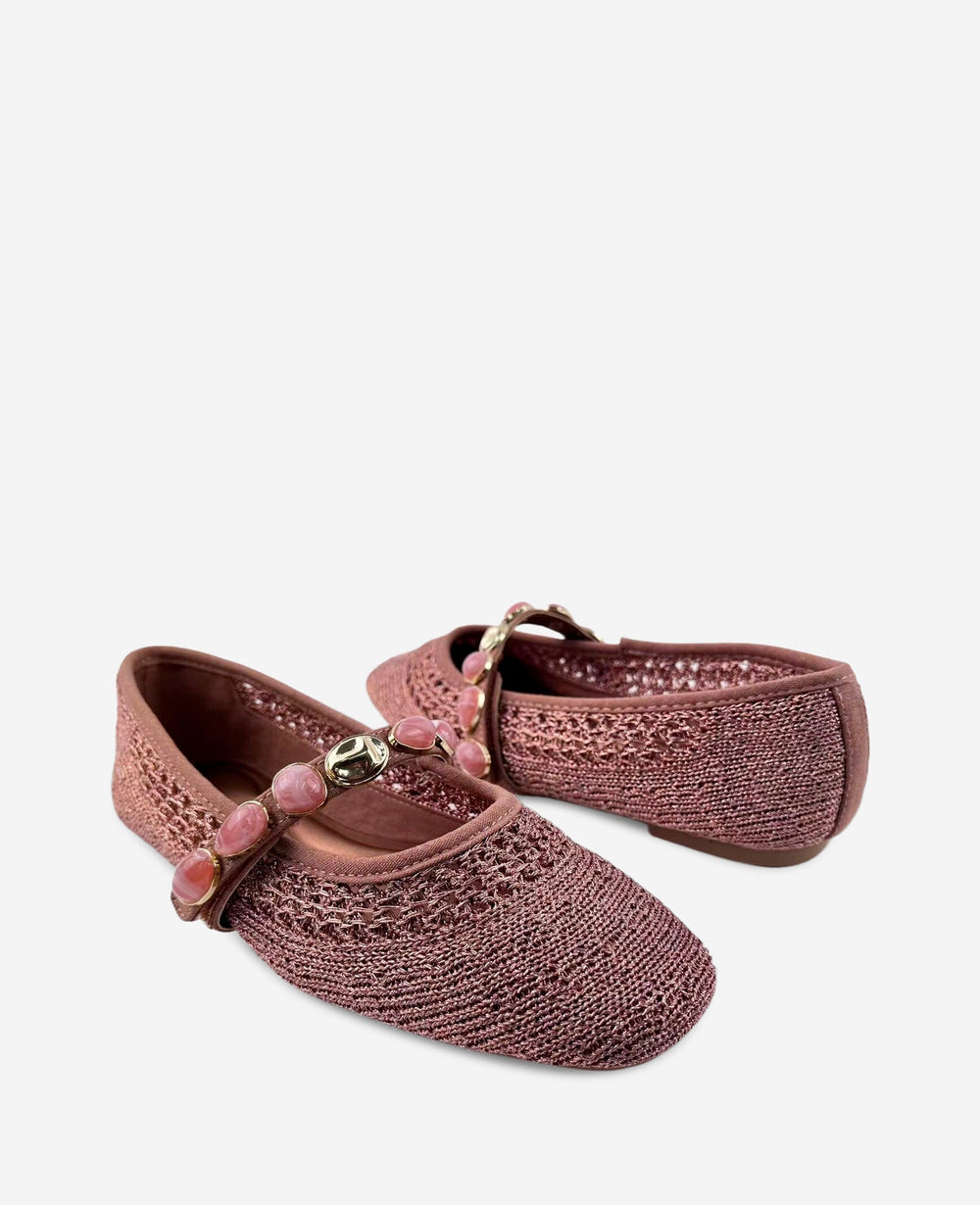 Kenneth Cole Zeta Woven Knit Stone Embellished Ballet Flat | ROSE GOLD KNIT