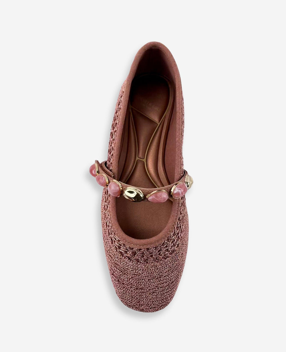 Kenneth Cole Zeta Woven Knit Stone Embellished Ballet Flat | ROSE GOLD KNIT