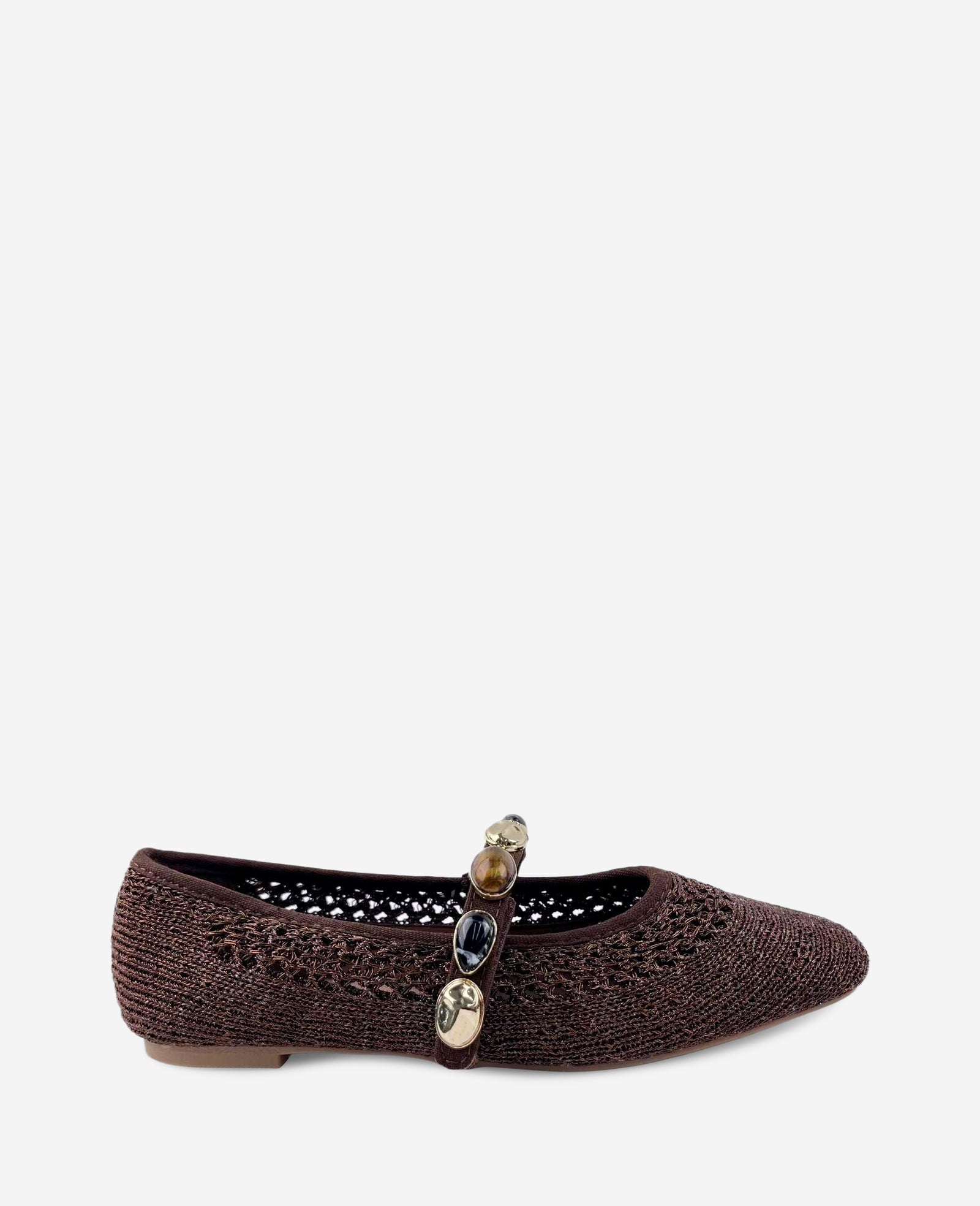 Kenneth Cole Zeta Woven Knit Stone Embellished Ballet Flat | BROWN KNIT