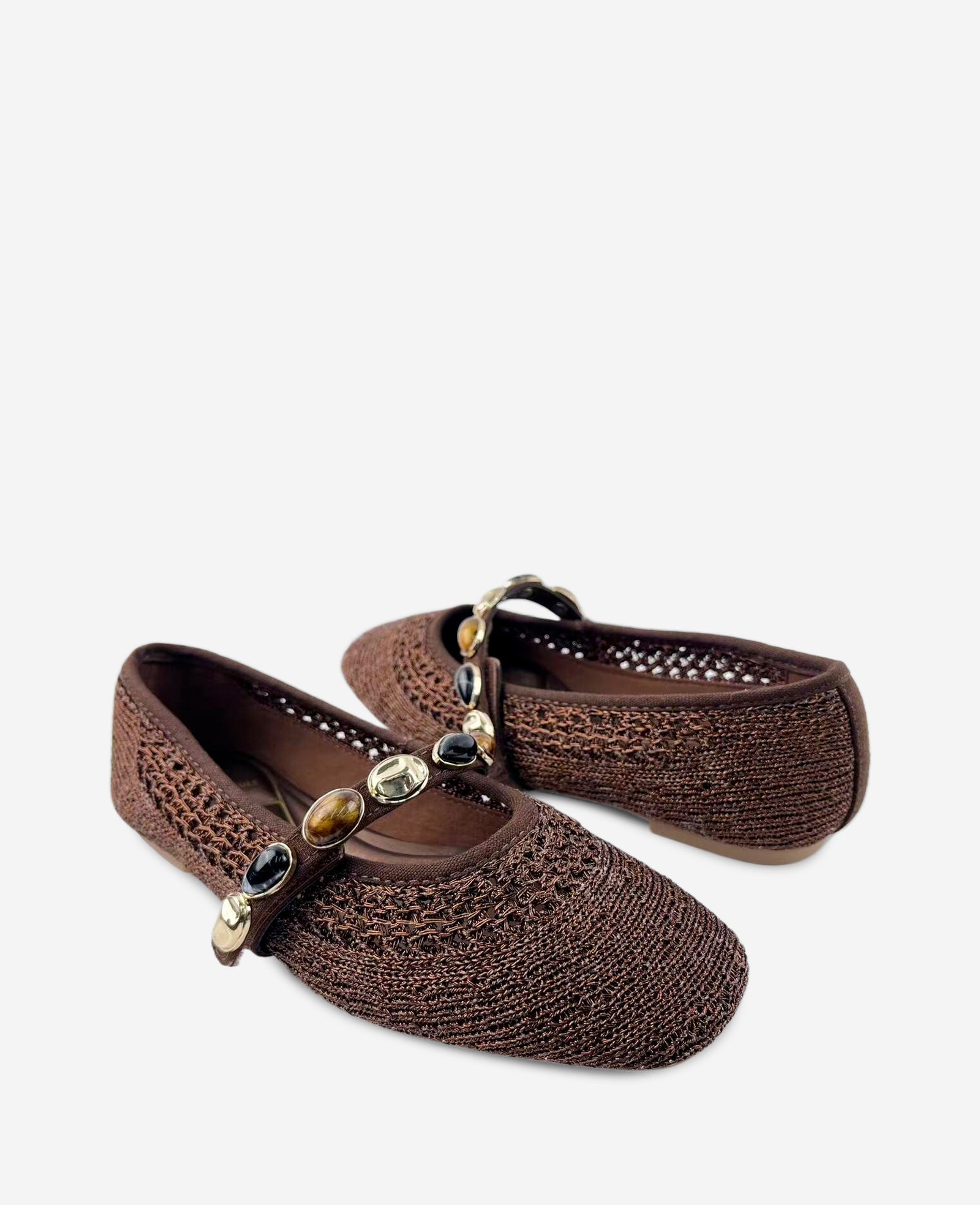 Kenneth Cole Zeta Woven Knit Stone Embellished Ballet Flat | BROWN KNIT