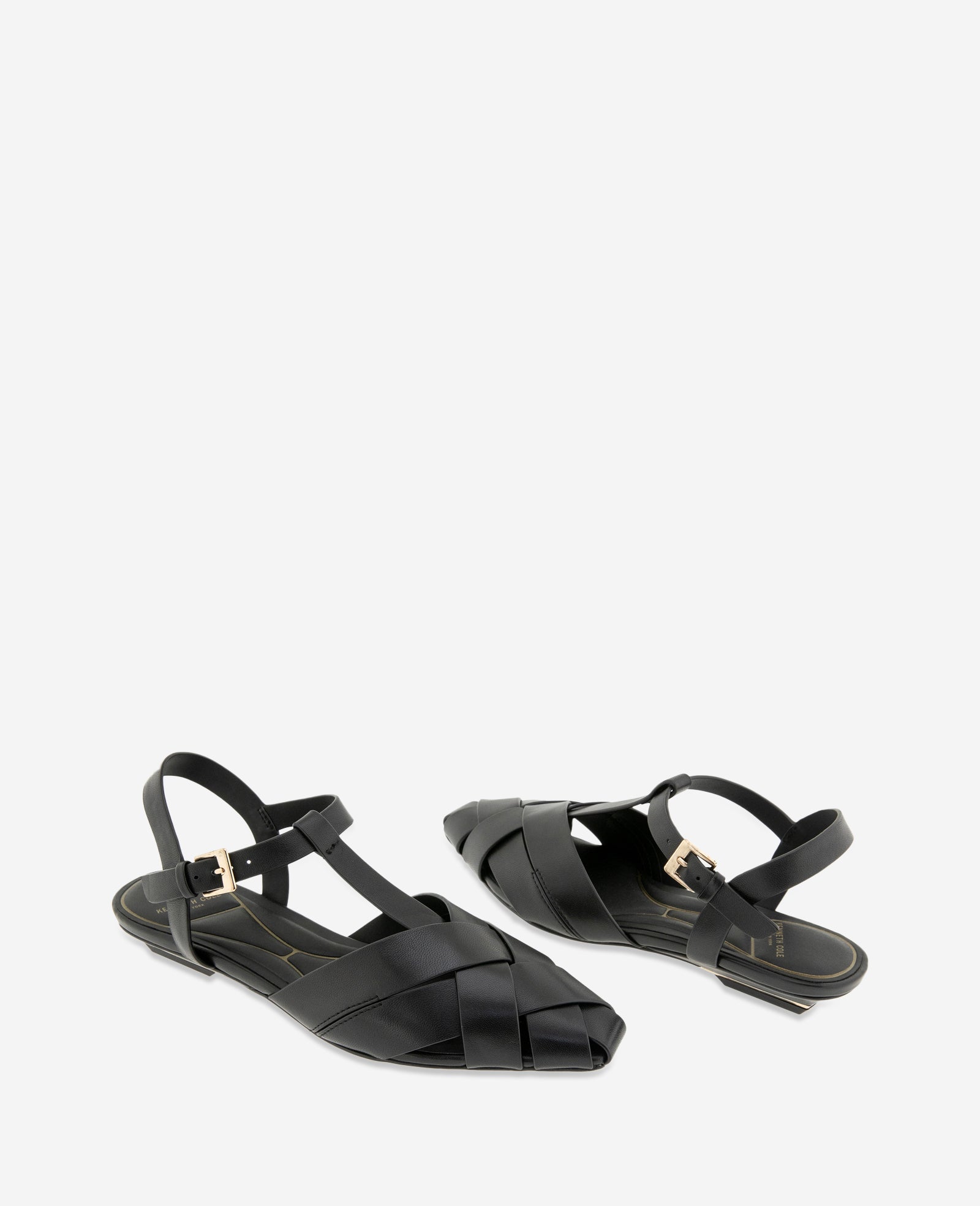 Kenneth Cole Bindy Woven Leather T-Strap Sandal | BLACK LEATHER