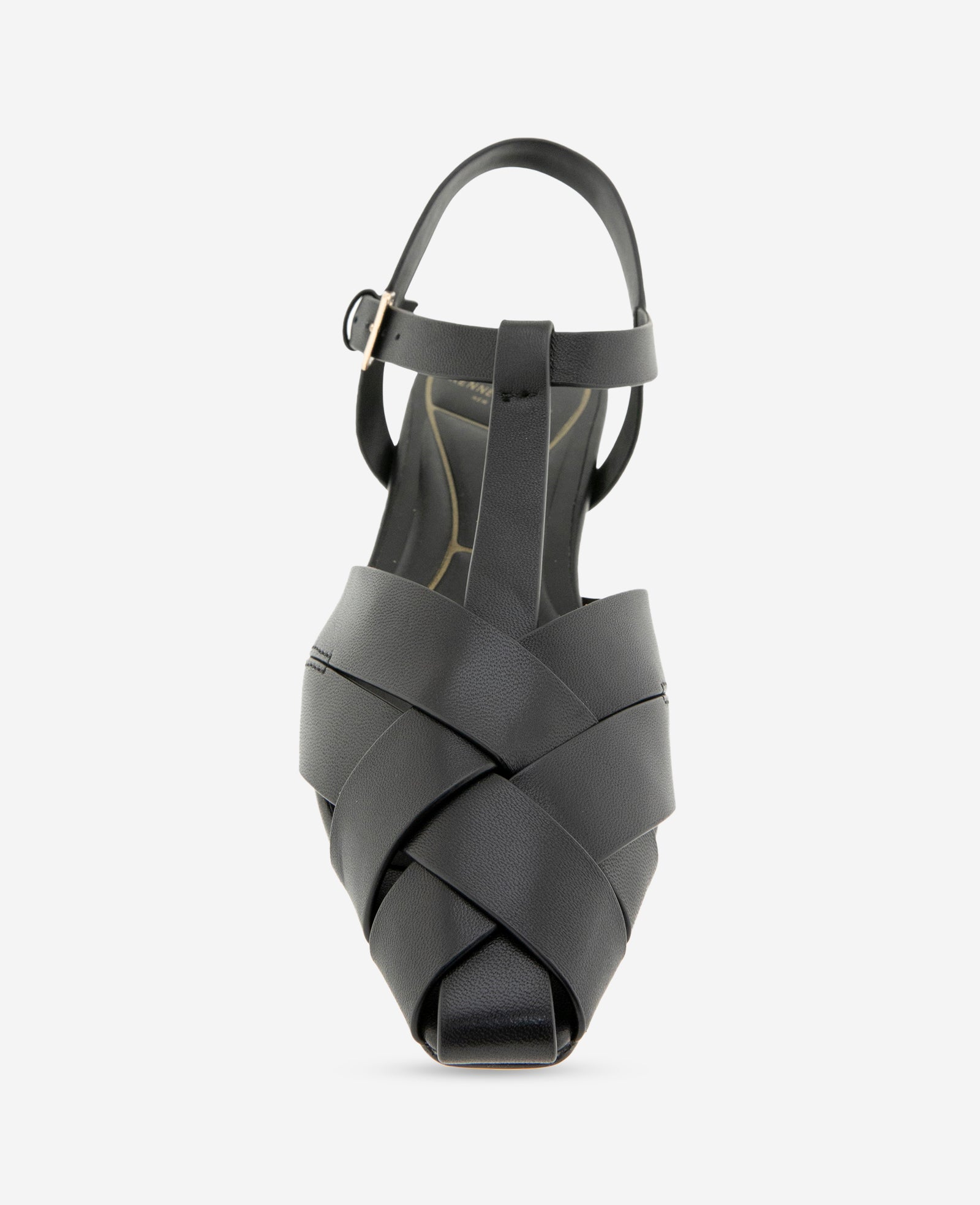 Kenneth Cole Bindy Woven Leather T-Strap Sandal | BLACK LEATHER