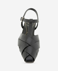 Kenneth Cole Bindy Woven Leather T-Strap Sandal | BLACK LEATHER