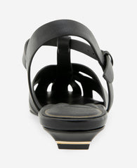 Kenneth Cole Bindy Woven Leather T-Strap Sandal | BLACK LEATHER