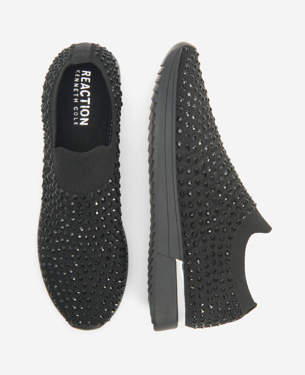 Kenneth Cole Women's Cameron Jewel Slip-On Sneaker with Sparkle | KC | BLACK