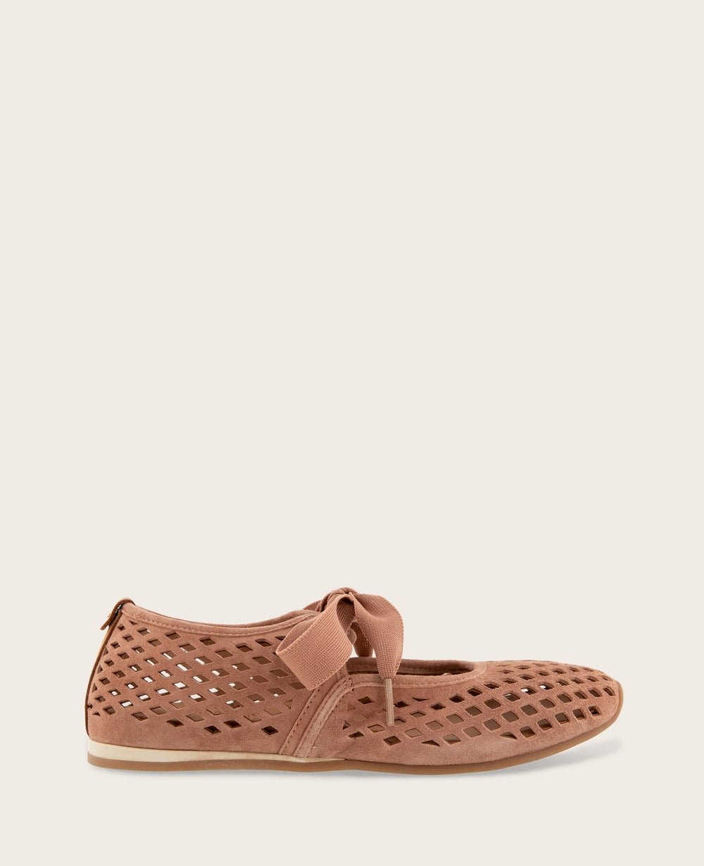 Kenneth Cole GENTLE SOULS - Annalise Perforated Suede Ribbon Tie Ballet Sneaker | MOCHA SUEDE