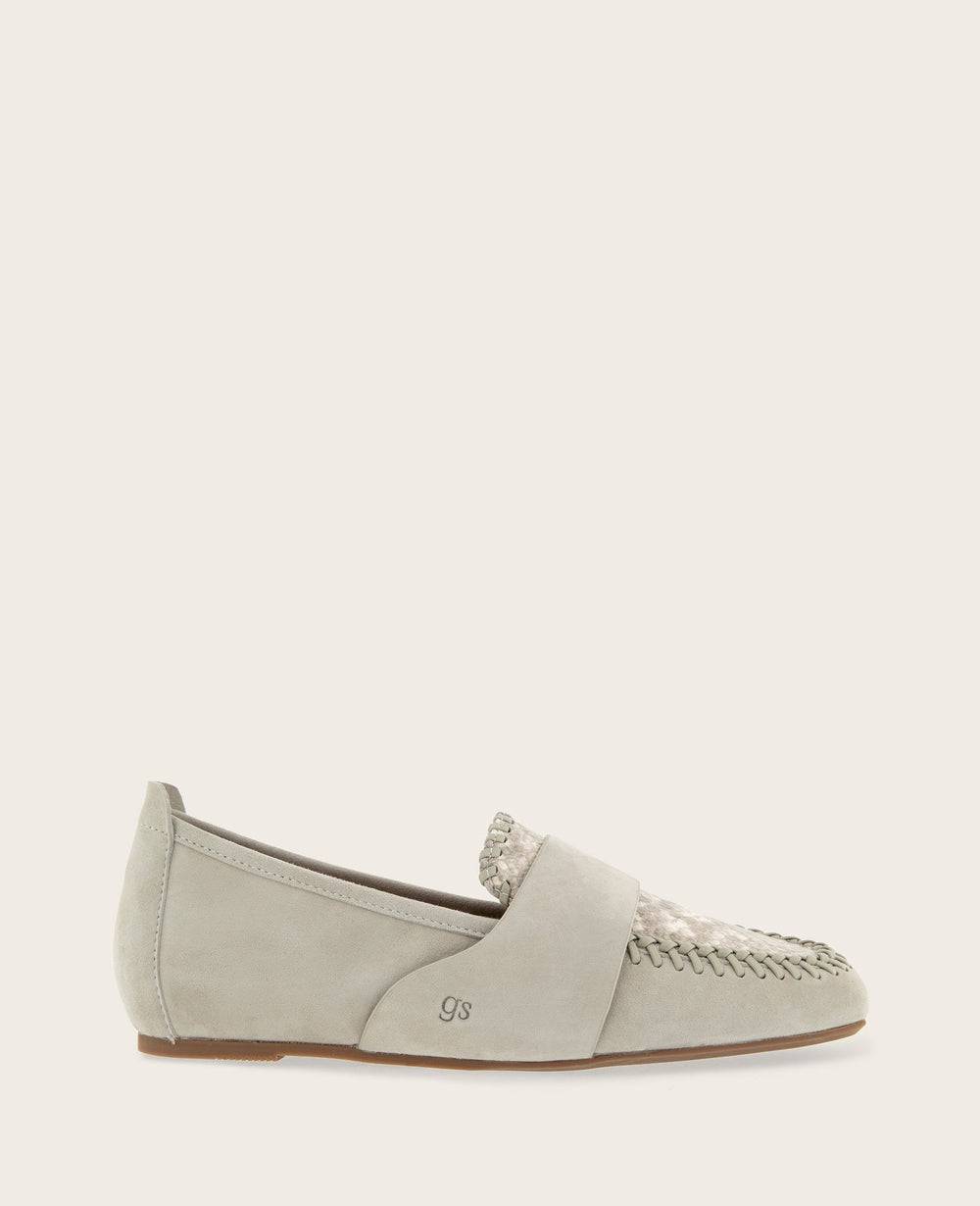 Kenneth Cole GENTLE SOULS - Sandra Suede and Snake Combo Braided Detail Loafer | TAUPE SNAKE