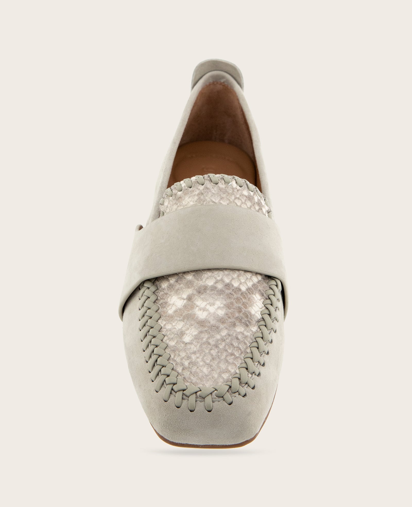 Kenneth Cole GENTLE SOULS - Sandra Suede and Snake Combo Braided Detail Loafer | TAUPE SNAKE