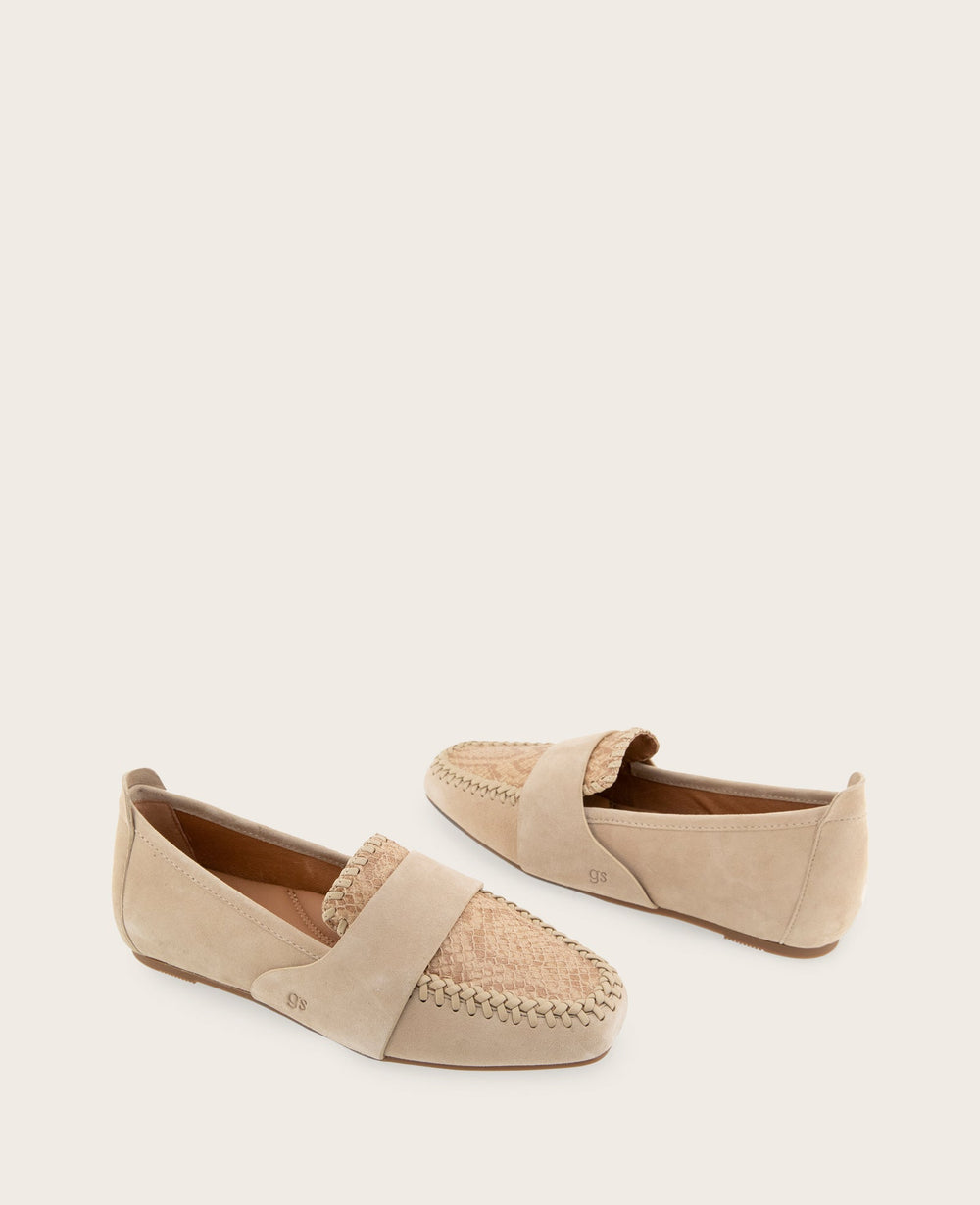 Kenneth Cole GENTLE SOULS - Sandra Suede and Snake Combo Braided Detail Loafer | SAND SNAKE