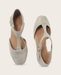 Kenneth Cole Wyatt Metallic T-Strap Flat in Gravel | Gentle Souls KC | GRAVEL LEATHER