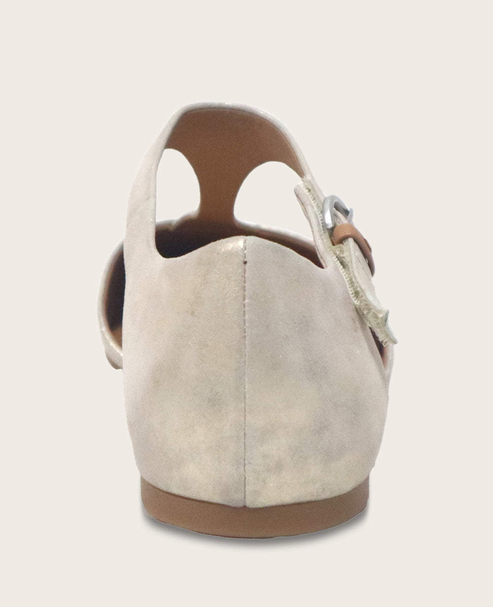 Kenneth Cole Wyatt Metallic T-Strap Flat in Gravel | Gentle Souls KC | GRAVEL LEATHER