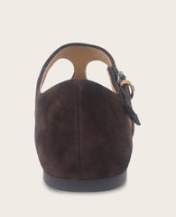 Kenneth Cole Wyatt Suede T-Strap Flat in Chocolate | Gentle Souls KC | CHOCOLATE SUEDE
