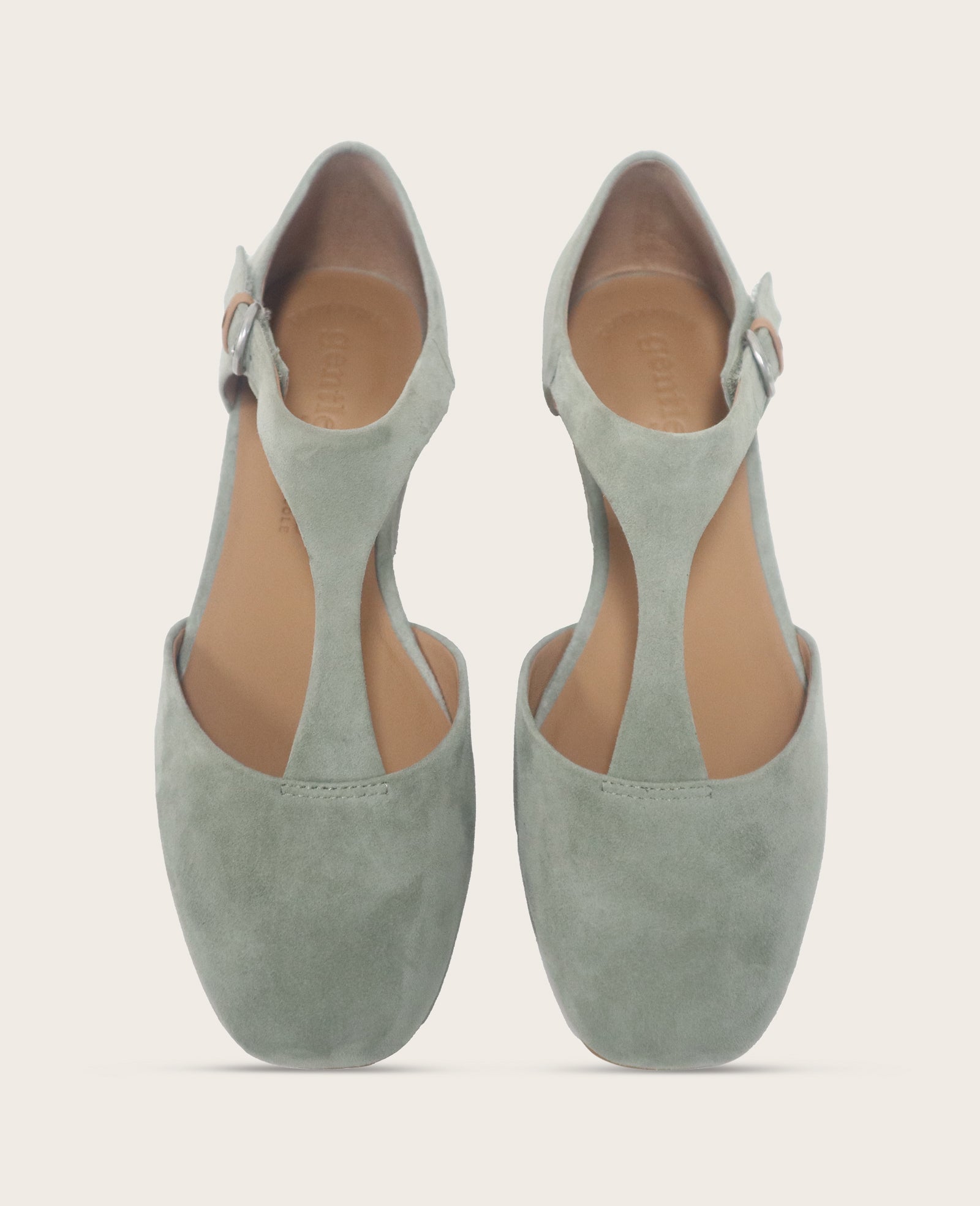 Kenneth Cole Wyatt Suede T-Strap Flat in Sage | Gentle Souls by KC | SAGE SUEDE