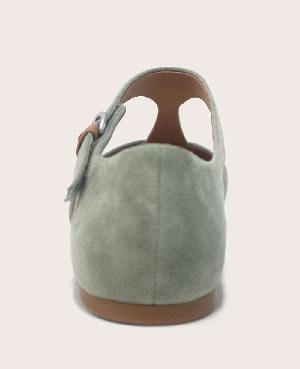 Kenneth Cole Wyatt Suede T-Strap Flat in Sage | Gentle Souls by KC | SAGE SUEDE