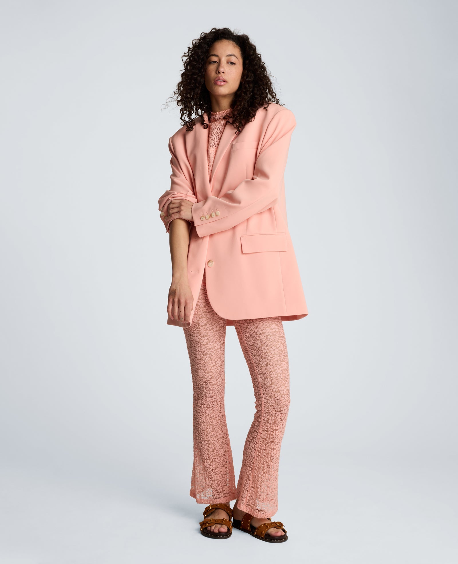 Kenneth Cole Vision Twill Three Button Boyfriend Jacket with Flap Pockets | SOFT PEACH
