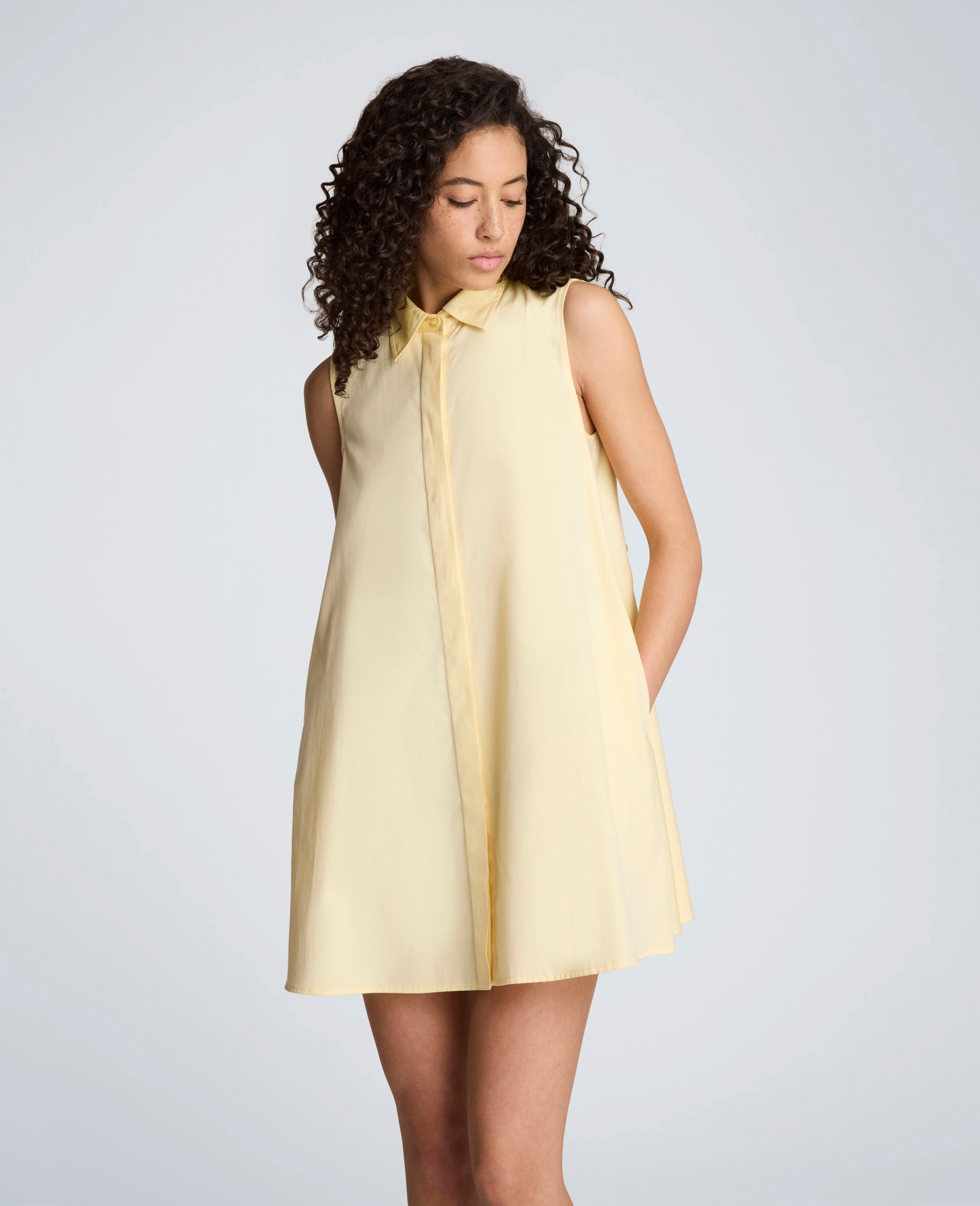 Kenneth Cole Shop Cotton Poplin Trapeze Mini Dress – Pastel Yellow | KC | PASTEL YELLOW