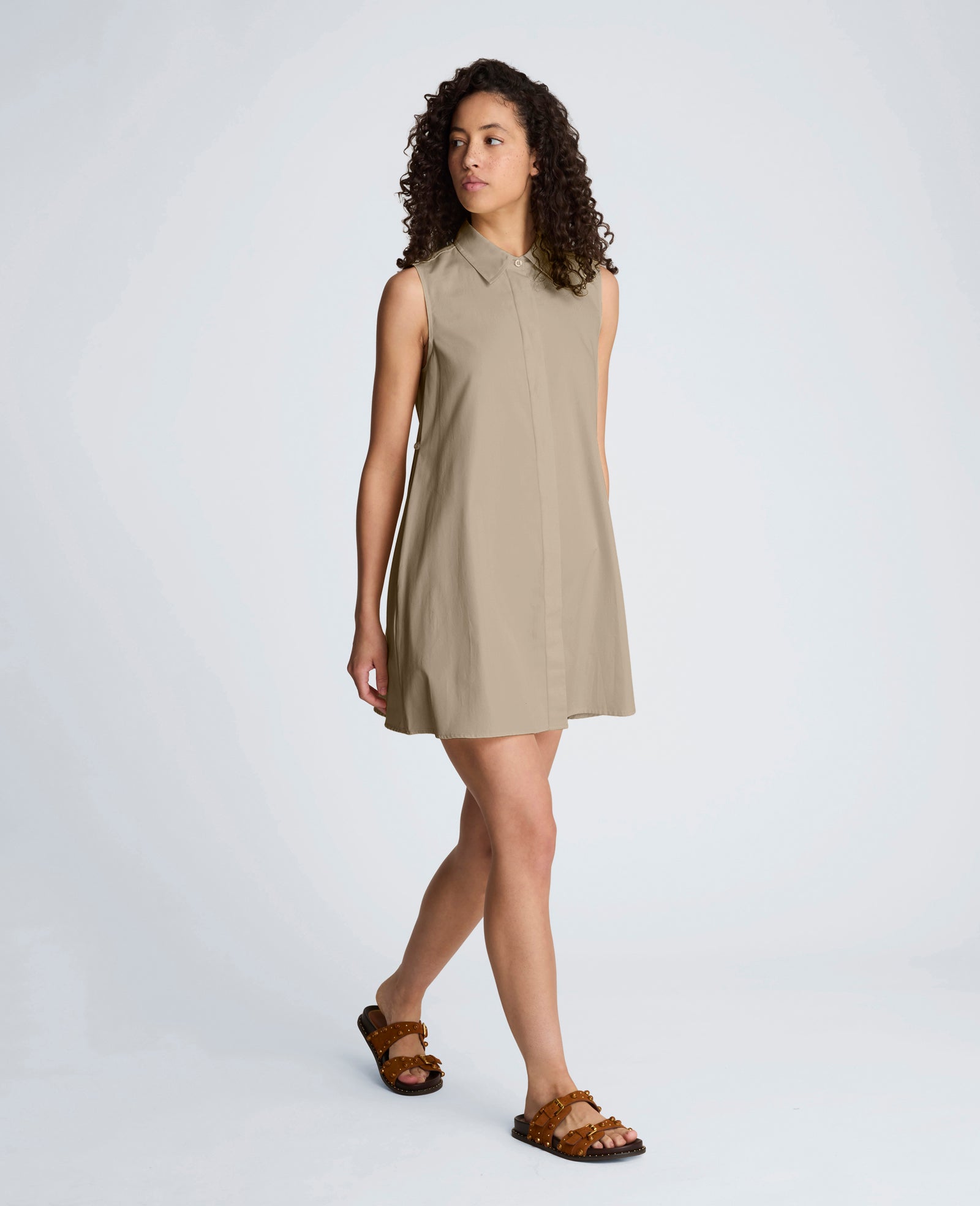Kenneth Cole Shop Cotton Poplin Trapeze Mini Dress – Timeless Taupe | KC | TIMELESS TAUPE