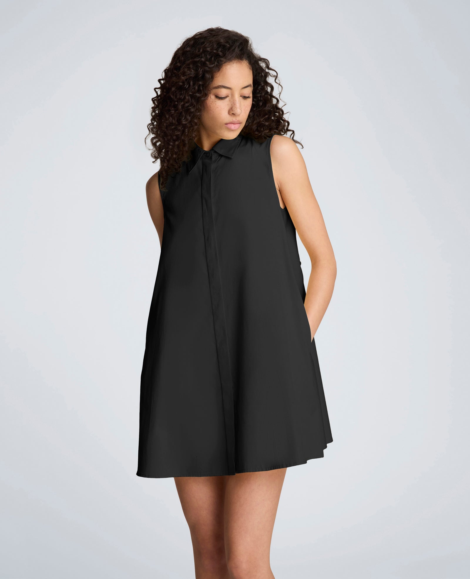 Kenneth Cole Shop Cotton Poplin Trapeze Mini Dress – Black | Kenneth Cole | BLACK
