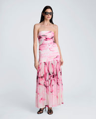 Kenneth Cole Printed Mesh Strapless Maxi Dress | POP PINK MULTI