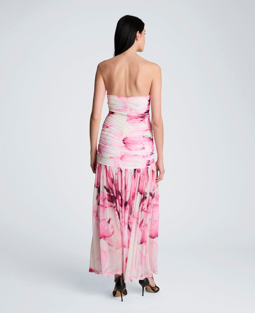 Kenneth Cole Printed Mesh Strapless Maxi Dress | POP PINK MULTI