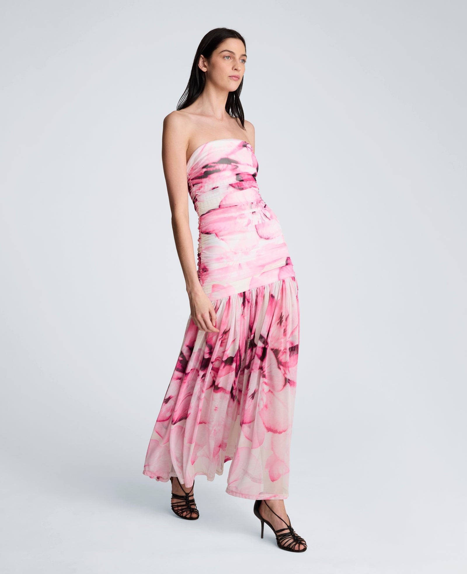 Kenneth Cole Printed Mesh Strapless Maxi Dress | POP PINK MULTI