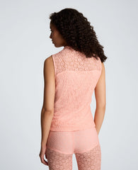 Kenneth Cole Stretch Lace Front Drape Mock Neck Tank | SOFT PEACH