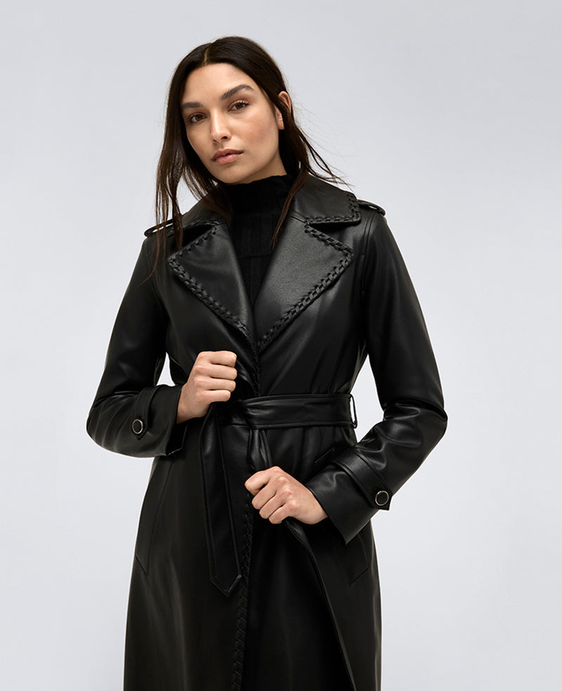 Kenneth Cole Shop Faux Leather Belted Trench Coat – Black | Kenneth Cole | BLACK