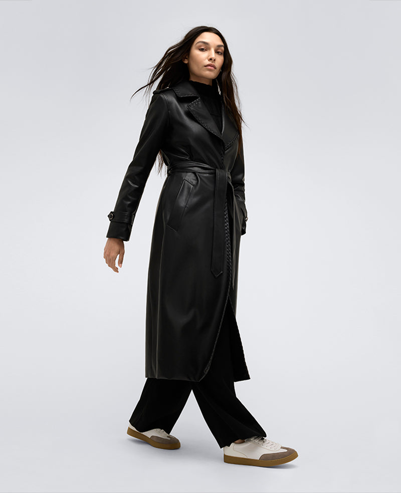 Kenneth Cole Shop Faux Leather Belted Trench Coat – Black | Kenneth Cole | BLACK