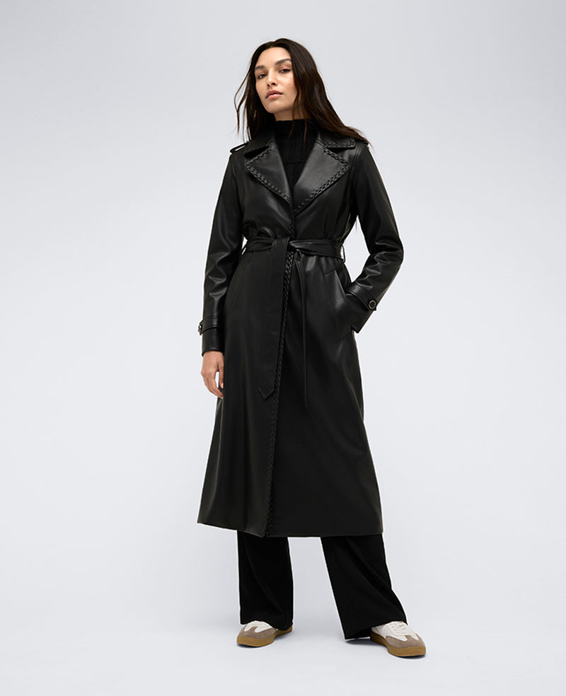 Kenneth Cole Shop Faux Leather Belted Trench Coat – Black | Kenneth Cole | BLACK