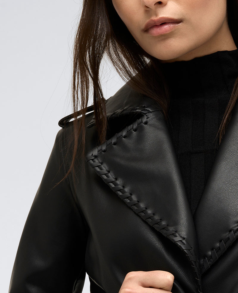 Kenneth Cole Shop Faux Leather Belted Trench Coat – Black | Kenneth Cole | BLACK