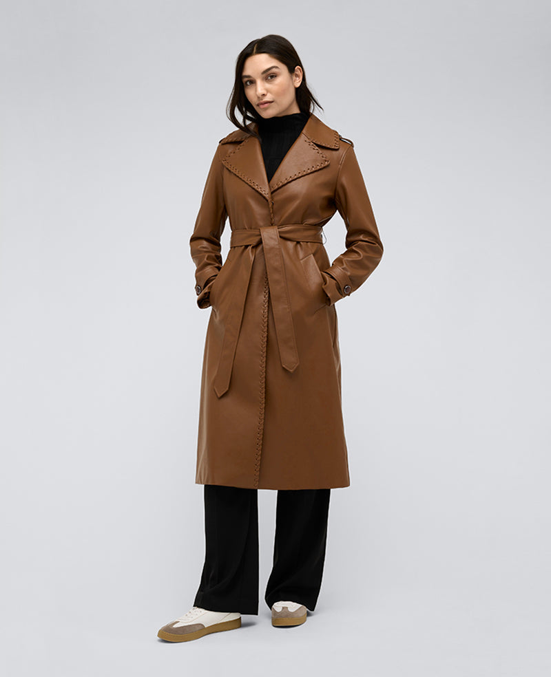 Kenneth Cole Faux Leather Belted Trench Coat – Cognac | Kenneth Cole | COGNAC
