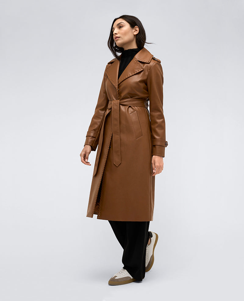 Kenneth Cole Faux Leather Belted Trench Coat – Cognac | Kenneth Cole | COGNAC