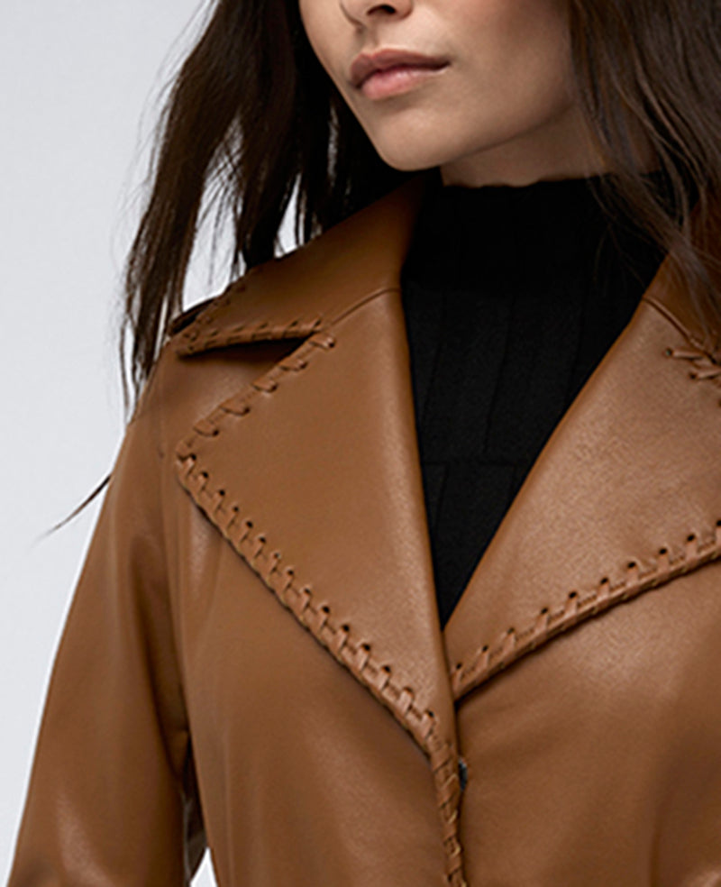Kenneth Cole Faux Leather Belted Trench Coat – Cognac | Kenneth Cole | COGNAC