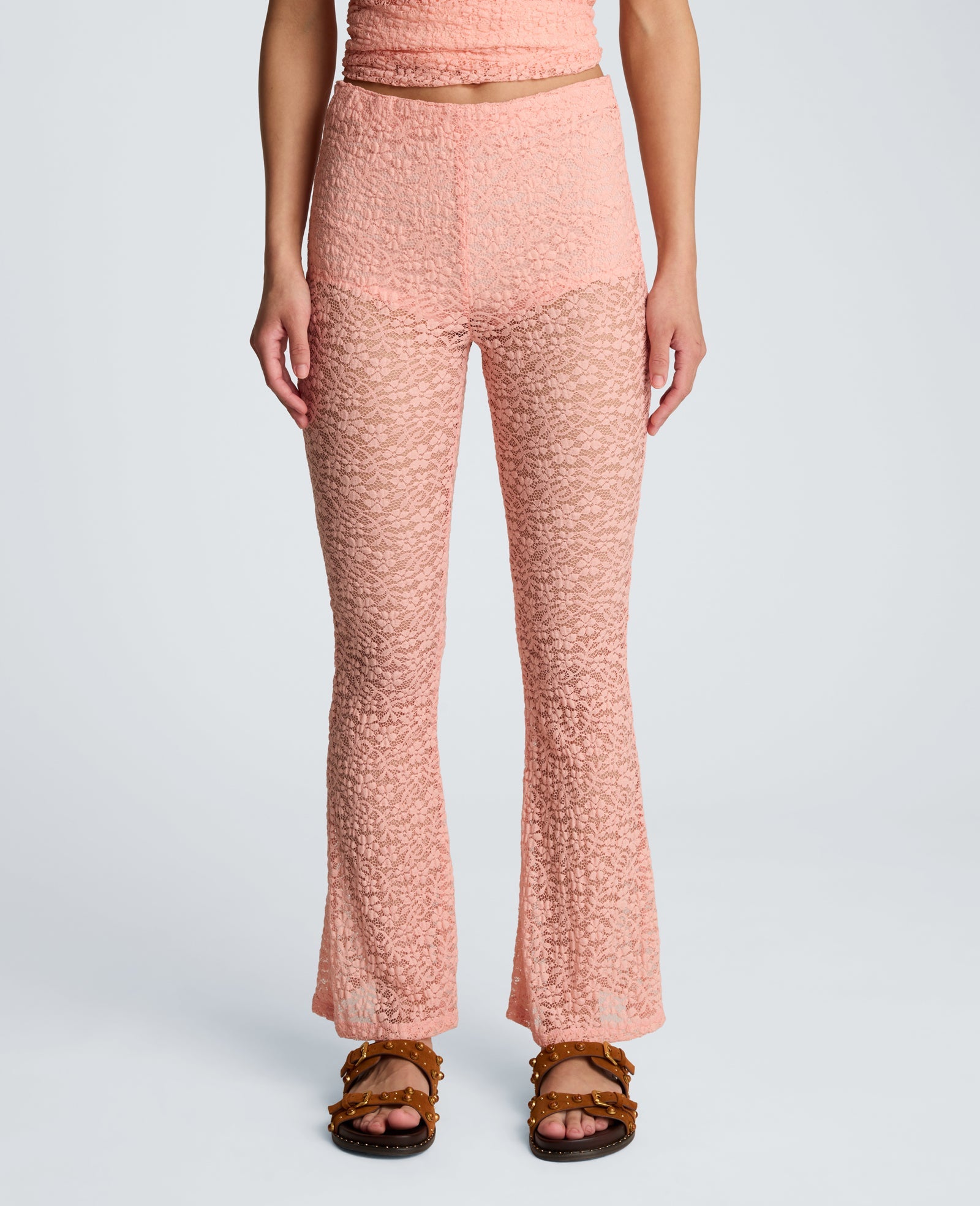 Kenneth Cole Stretch Lace Pull On Flare Pant with Inner Short | SOFT PEACH