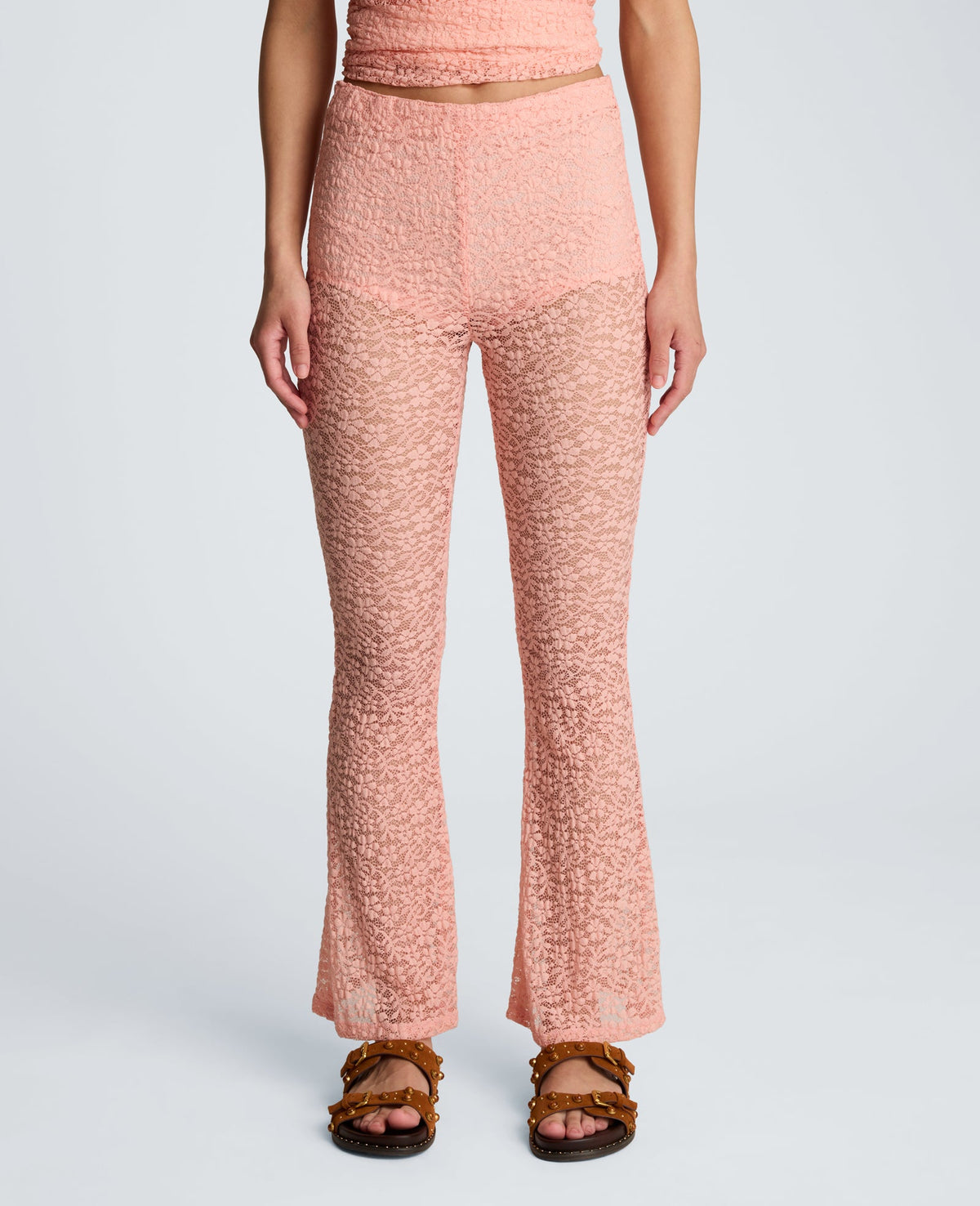 Kenneth Cole Stretch Lace Pull On Flare Pant with Inner Short | SOFT PEACH