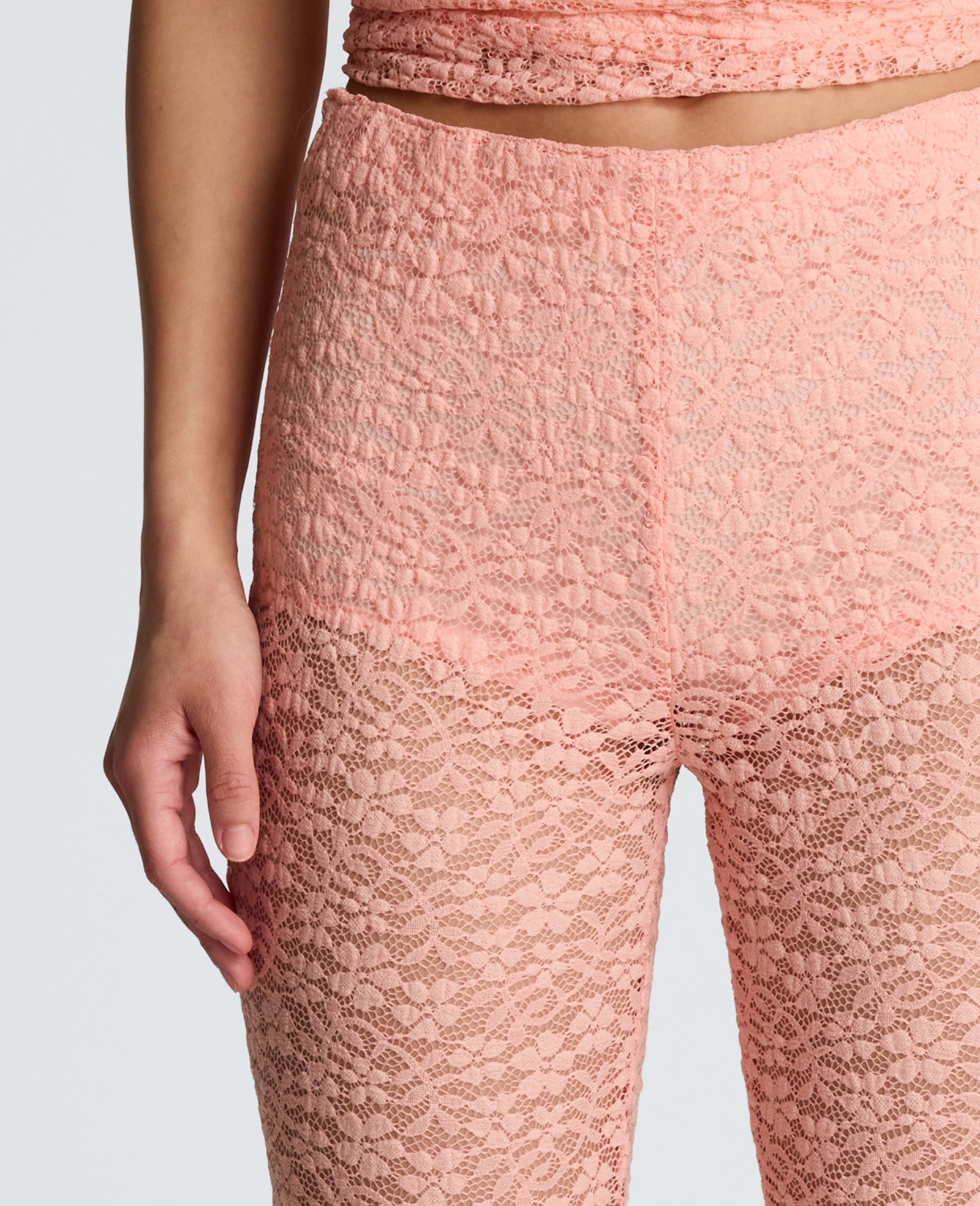 Kenneth Cole Stretch Lace Pull On Flare Pant with Inner Short | SOFT PEACH