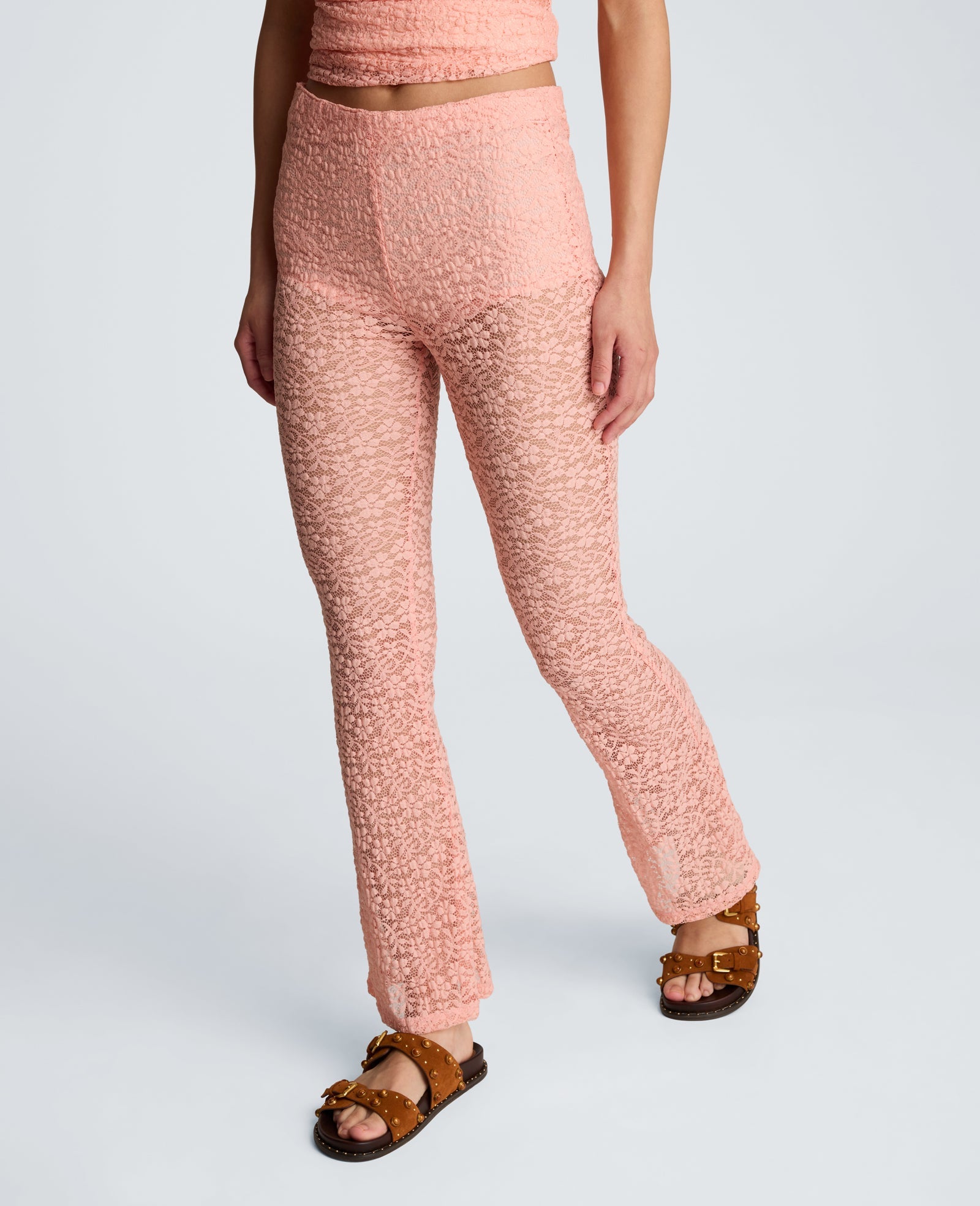 Kenneth Cole Stretch Lace Pull On Flare Pant with Inner Short | SOFT PEACH
