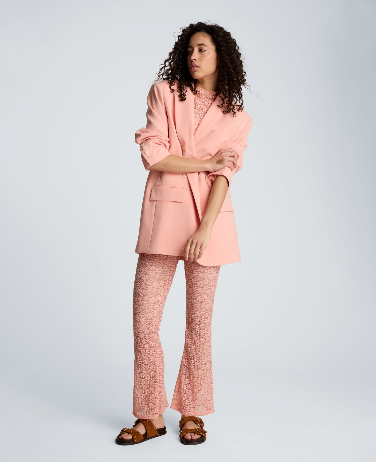 Kenneth Cole Stretch Lace Pull On Flare Pant with Inner Short | SOFT PEACH