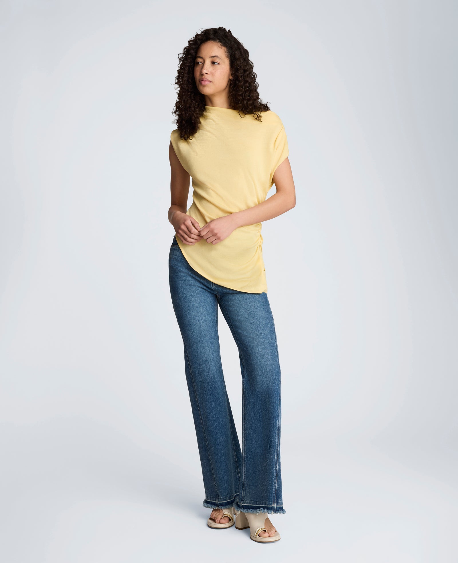 Kenneth Cole Asymmetrical Drape Neck Top | PASTEL YELLOW
