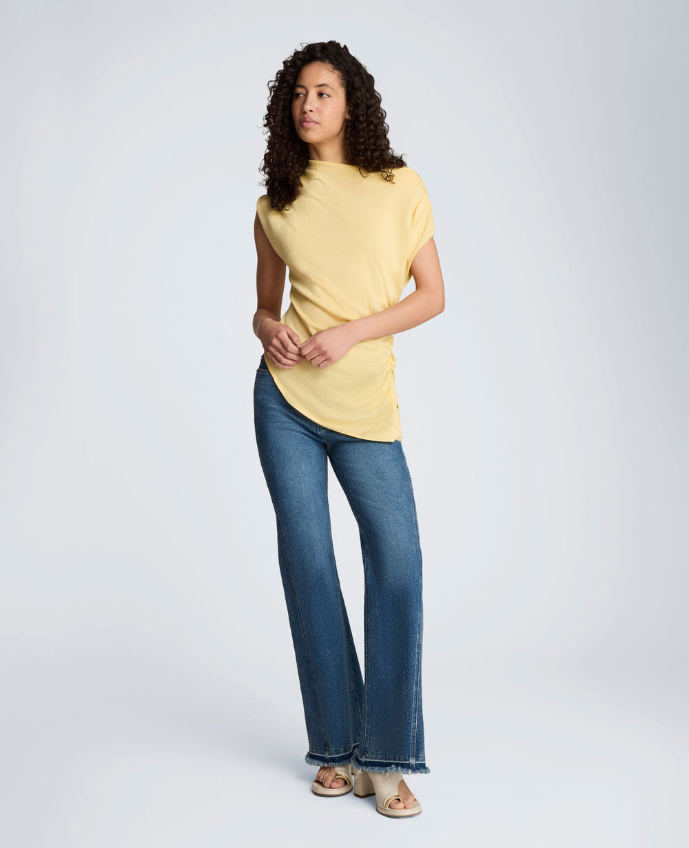 Kenneth Cole Asymmetrical Drape Neck Top | PASTEL YELLOW