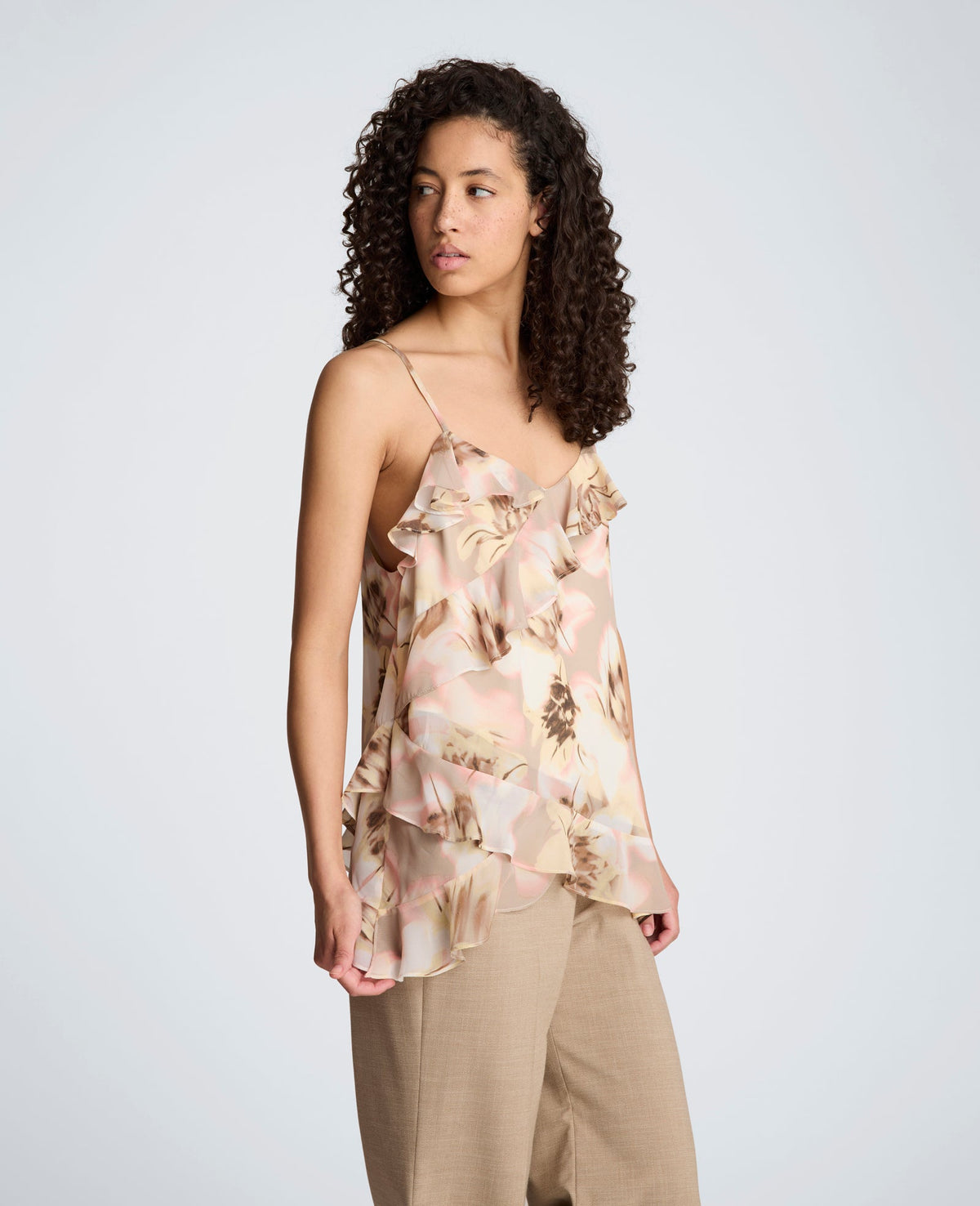 Kenneth Cole Asymmetrical Ruffle Cami | PASTEL YELLOW MULTI
