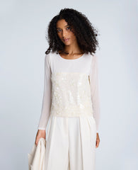 Kenneth Cole Shop Sequin Mesh Long Sleeve Top in Oyster | Kenneth Cole | OYSTER