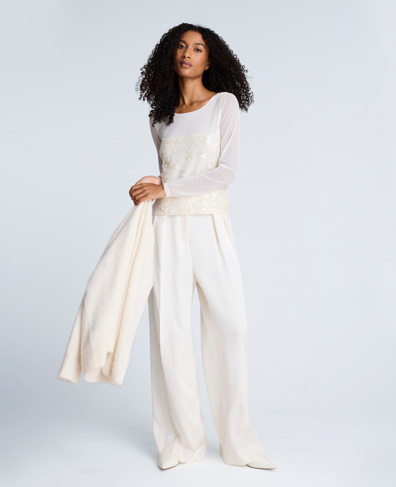 Kenneth Cole Shop Sequin Mesh Long Sleeve Top in Oyster | Kenneth Cole | OYSTER