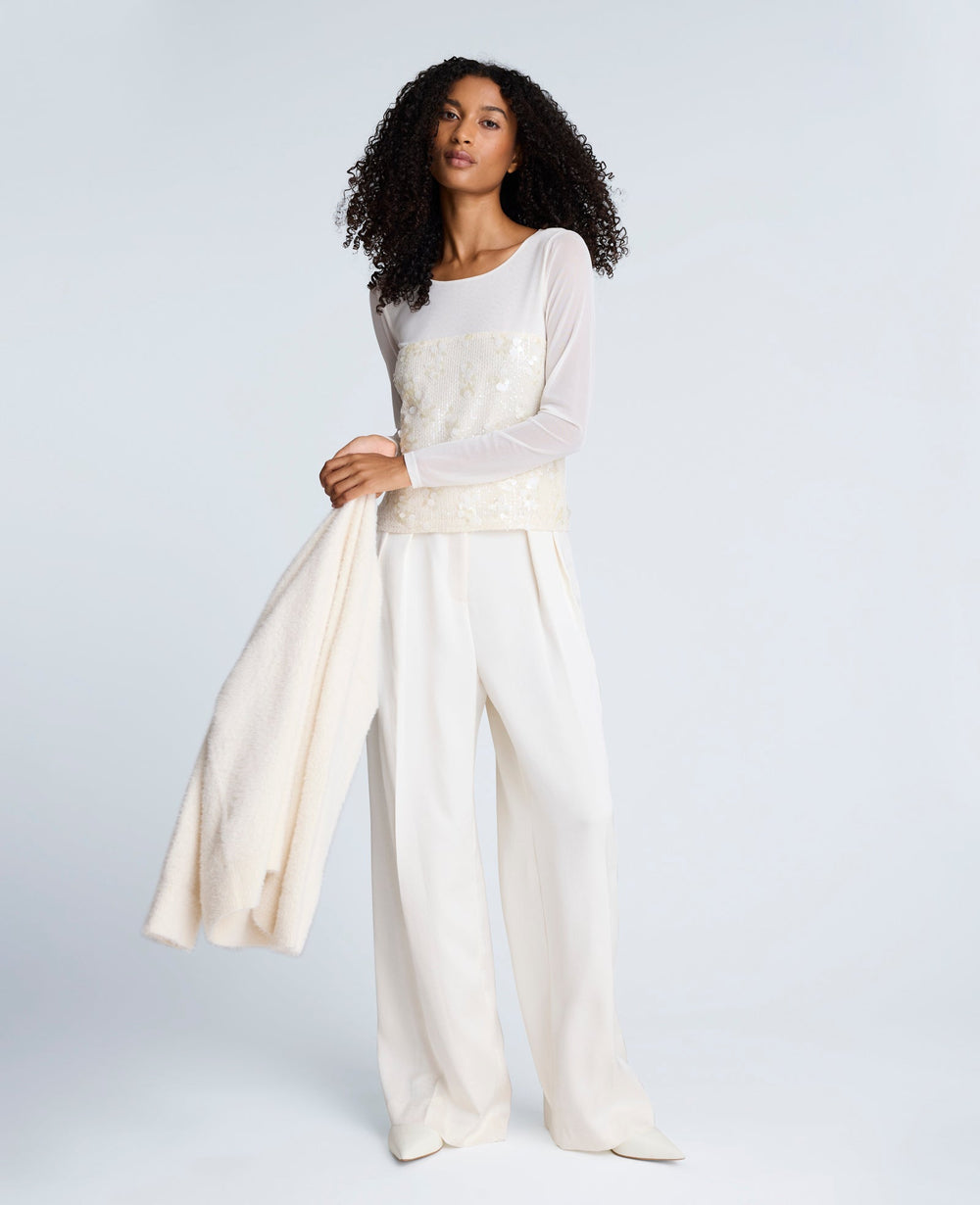 Kenneth Cole Shop Sequin Mesh Long Sleeve Top in Oyster | Kenneth Cole | OYSTER