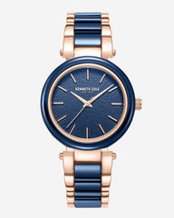 Kenneth Cole Shop Women’s Two-Tone Blue Ceramic Bracelet Watch | KC | BLUE / ROSE GOLD