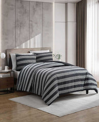 Kenneth Cole Banded Stripe Textured Comforter Set | CHARCOAL