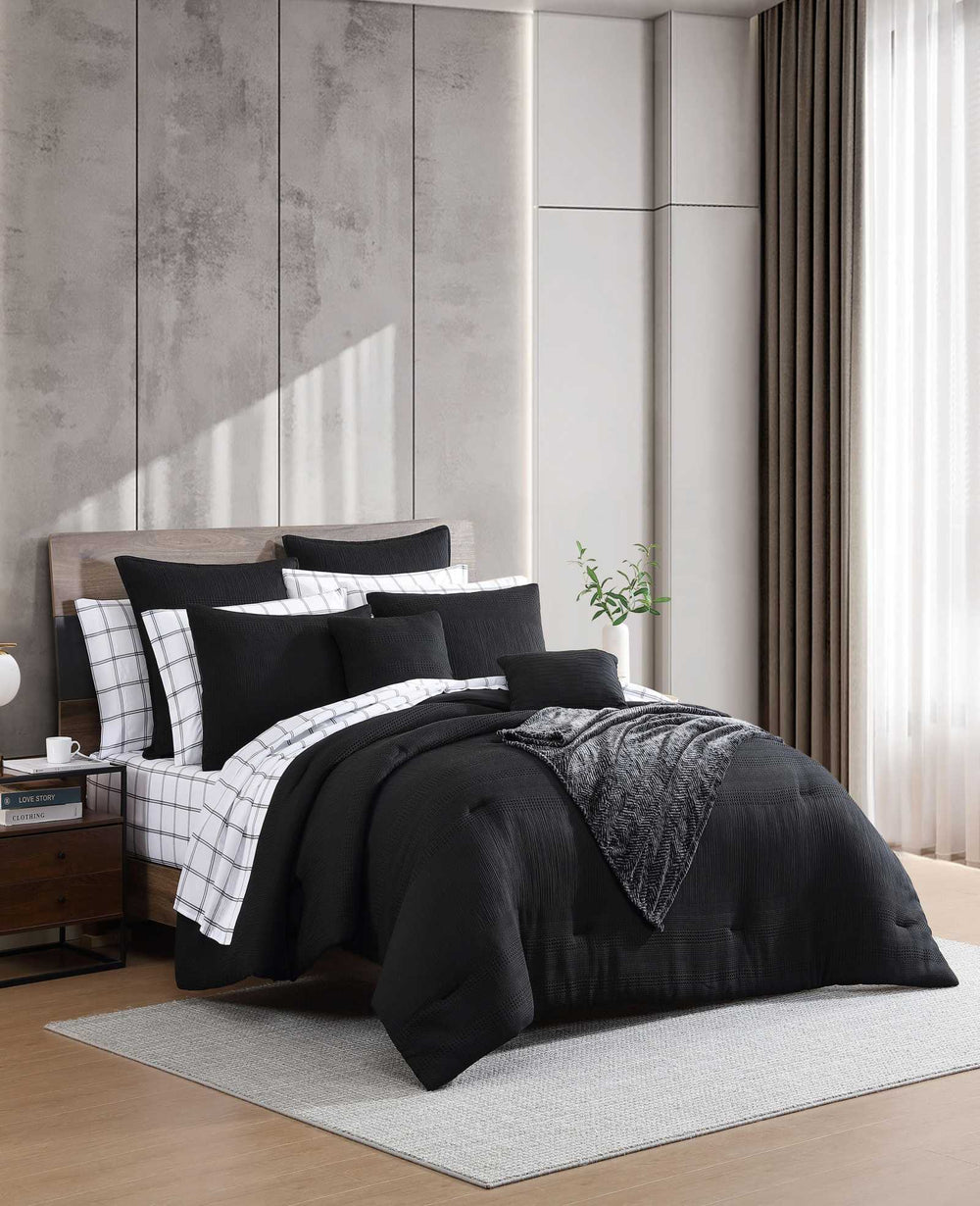 Kenneth Cole Variegated Waffle Comforter Set | BLACK