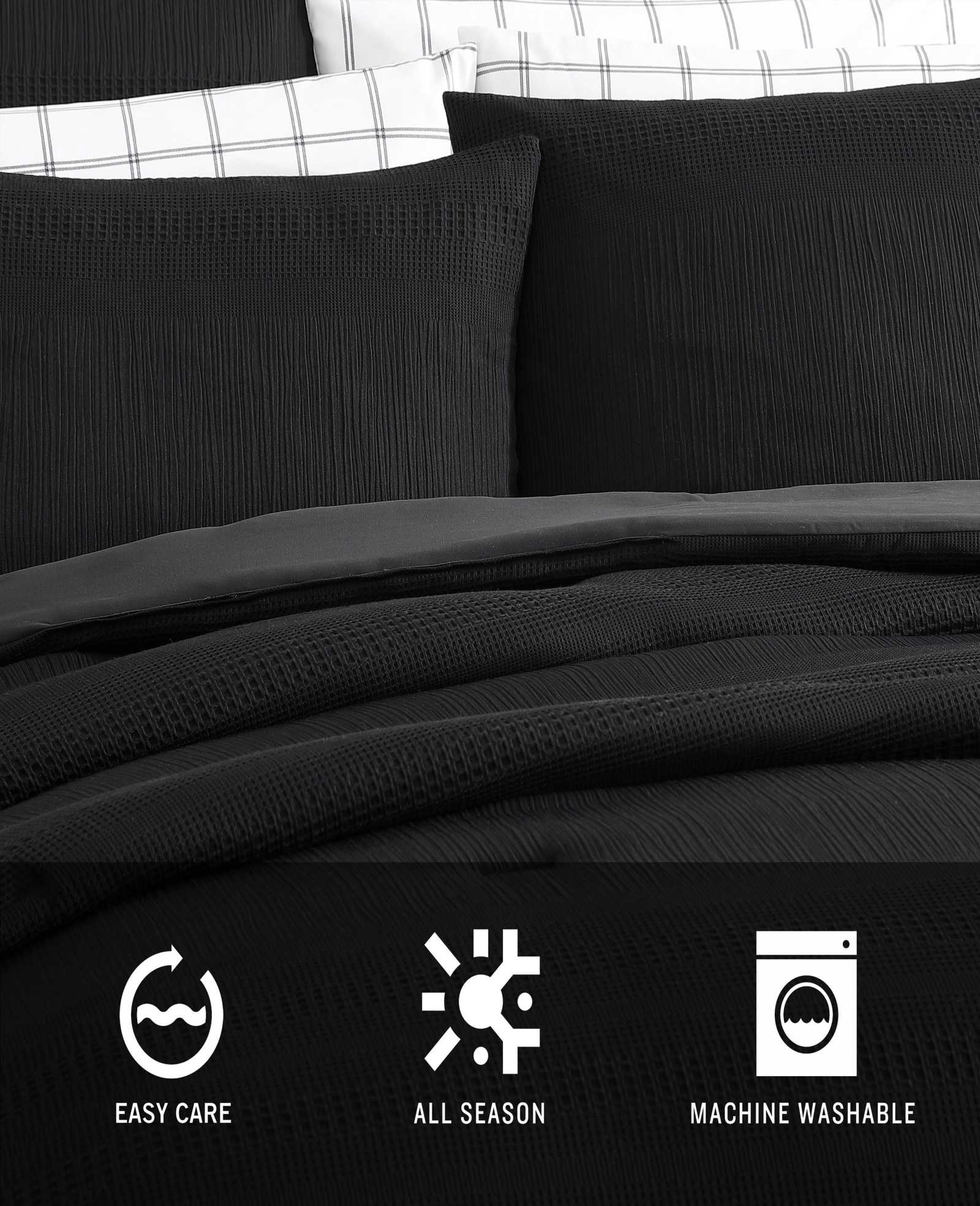 Kenneth Cole Variegated Waffle Comforter Set | BLACK